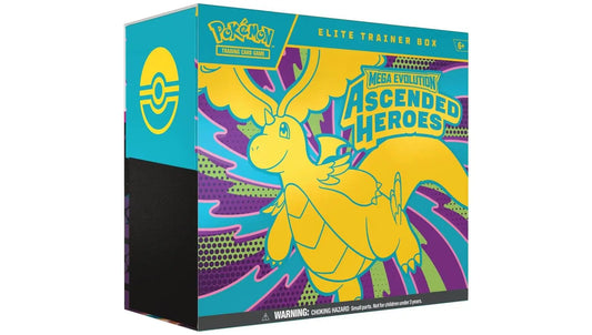 Boîte de lancement Elite Ascended Heroes de CartesQC avec cartes, jetons et accessoires pour jeu de cartes à collectionner.